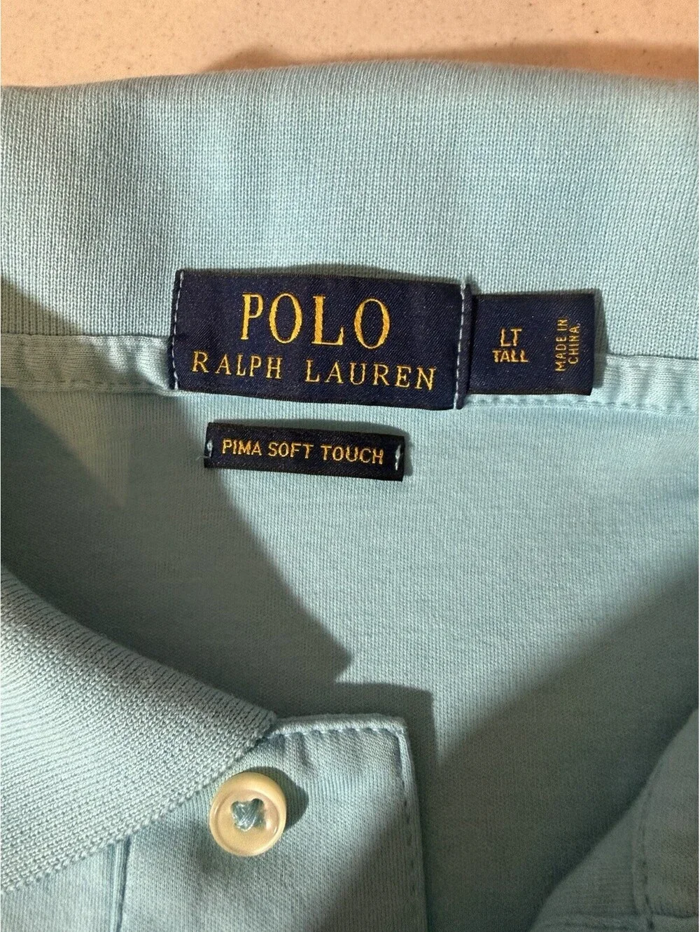 Polo Ralph Lauren 100% Cotton Golf Shirt Mens L/T Aqua Blue Orange Pony